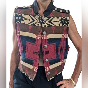 Vintage Roughrider by Circle T Western Vest Southwest Wool Blend Concho Buttons